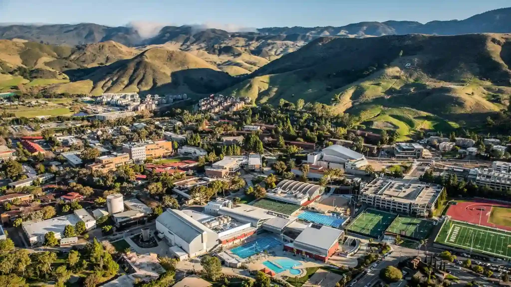 Cal Poly SLO acceptance rate and aerial view of the San Luis Obispo campus