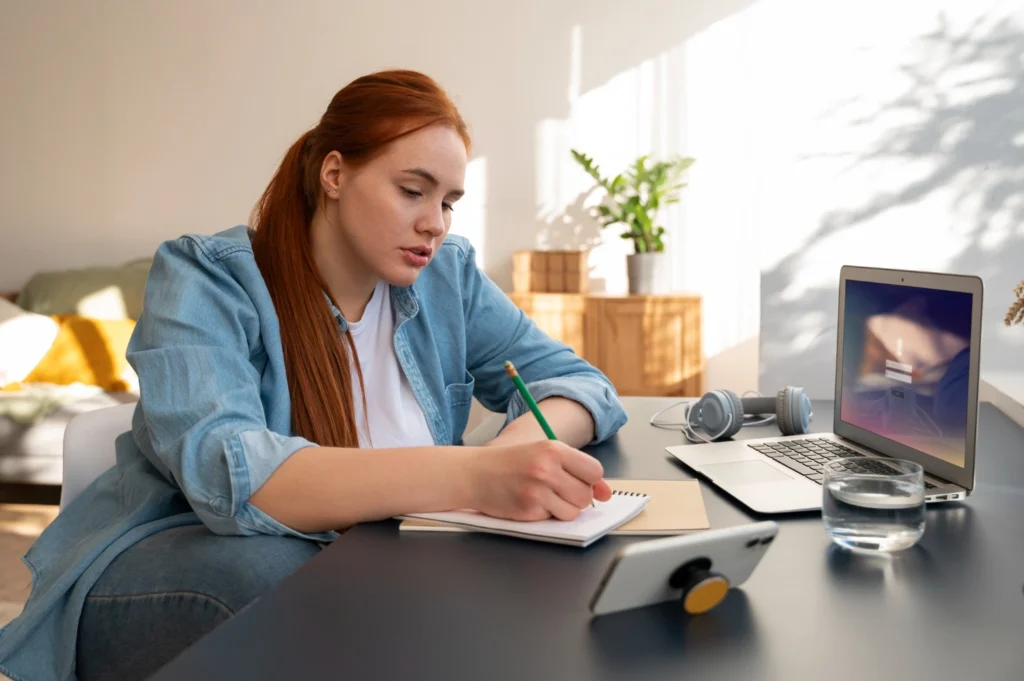 College student using online mental health resources on a laptop
