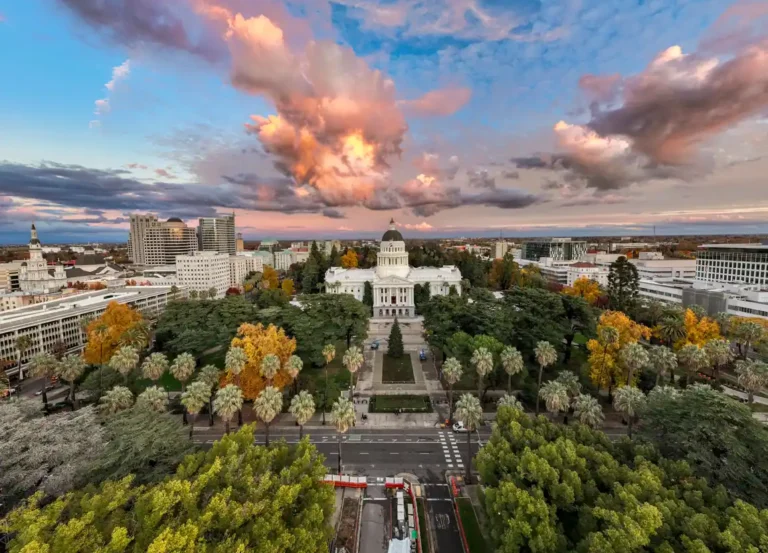 Aerial view of the California State Capitol and downtown Sacramento, home of Sacramento State